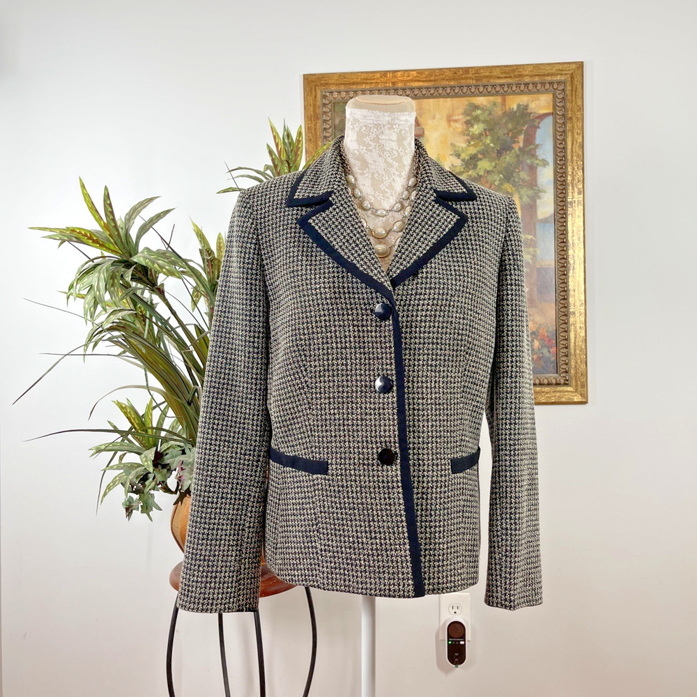 Jones Studio‎ Womens Size 12 Black White Houndstooth Blazer Jacket Career Work